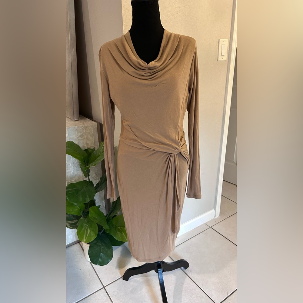 Ted Baker - Beige Ribbed Cowl Neckline Dress